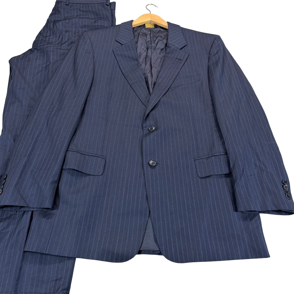 Jos A Bank Signature Gold Mens 42R Navy Blue Pinstripe Wool 2 Piece Suit 34x30